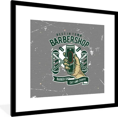 Produktbild von MuchoWow® MuchoWow® Gerahmtes Poster Mancave - Rasierer - Barbier - Vintage 40x40 cm - Poster mit zchwarzem Bilderrahmen - Poster - Plakat im Rahmen