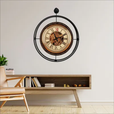 Produktbild von Opviq, Mclock-00128, Dekorative Metall-Wanduhr, Schwarz, 100 % METALL, 58 x 7 x 65 cm