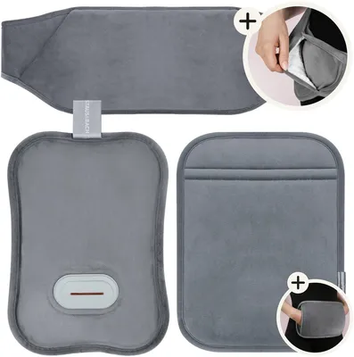 Productafbeelding van STAUS&BACH Bellune - Elektrische kruik met hoes - Warmwaterkruik met 3 warmtestanden (50°C tot 65°C) - 2 tot 10 uur Warm - Warmtekruik voor baby - Buikverwarmer, nekverwarmer en rugverwarmer - Menstruatie warmteband - Grijs