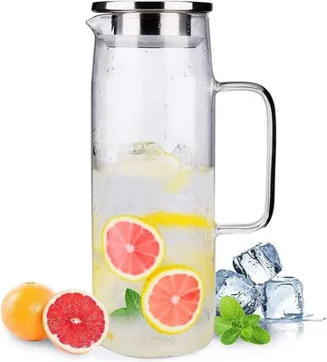 Zdjęcie produktu dla Szklana karafka z pokrywką ze stali nierdzewnej, 1200 ml, do napojów