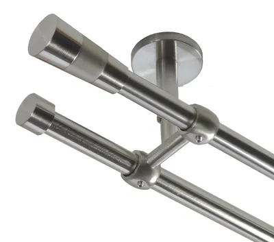 Produktbild von Gardinenstange Set Edelstahl Look Metall Ø 16mm Deckenbefestigung 2-lauf Kegel Knauf, Länge wählbar D21 E11 E16
