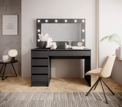 Produktbild von Schminktisch 120 cm Adel - Kosmetiktisch Schlafzimmer - Spiegel mit LED-Beleuchtung (Anthrazit)
