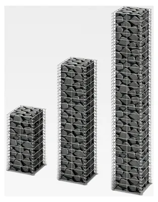Produktbild von Gabionen-Set 3-teilig aus verzinktem Stahl, 25 x 25 x 50/100/150 cm (L x B x H)