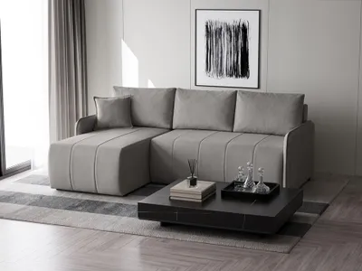 Produktbild von Ecksofa Capri L-form mit Schlaffunktion, Bettkasten & universeller Ottomane, Taupe