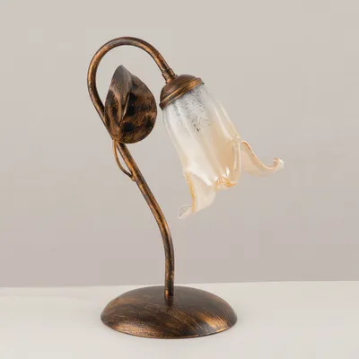 Produktbild von Klassische 1-Licht-Lampe mit schmiedeeisernen Blättern und Bronzeglas Serie Lemon
