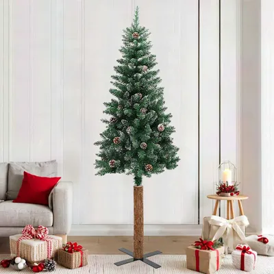 Immagine prodotto di vidaXL Albero di Natale sottile con vero legno e neve verde 210 cm