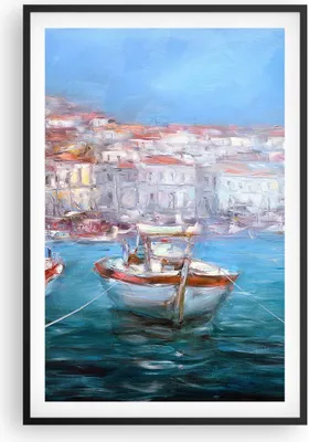 Produktbild von Gerahmtes Poster - Schwarzer Rahmen - Öl Boote Griechenland - 61x91,5 cm - Wand Bild - Wanddeko - Wandbilder - Kunstposter - Wandposter - Bilderrahmen - Bilder - Kunstdruck - P2BPA61x91-4467
