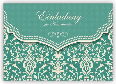 Produktbild von 4x Hübsche Einladungskarte mit Vintage Damast Muster in edlem Hellblau Türkis für Mädchen: Einladung zur Kommunion