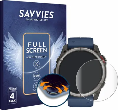 Produktbild von 4x Savvies Fullscreen Schutzfolie für Garmin quatix 8 (51 mm) Displayschutz Folie Fullcover Klar Transparent