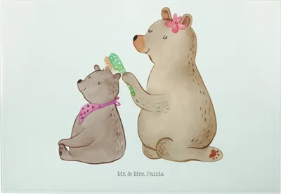 Produktbild von Mr. & Mrs. Panda Großes Schneidebrett Bär Kind - Weiß - Geschenk, Muttertag, Brotzeitplatte, Servierplatte, Mama, Familie, Frühstücksbrett, Hackbrett, Glas-Schneidebrett