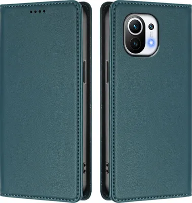 Image de Étui en cuir pour Xiaomi Mi 11, étui à rabat magnétique en cuirPolyuréthaneavec support, vert