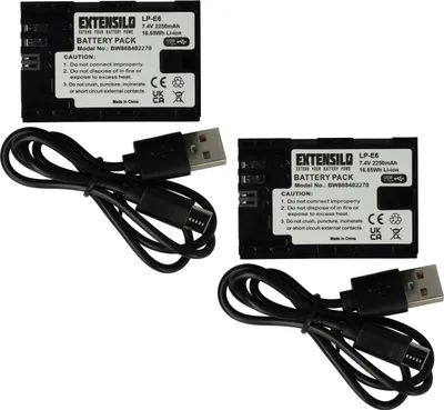 Produktbild von EXTENSILO 2x Akku kompatibel mit Canon EOS 5DS, 5DS R, 60D, 5D Mark III, 5D Mark IV, 6D, 5D Mark II, 60Da Kamera (2250 mAh, 7,4 V, Li-Ion), USB-C Buchse
