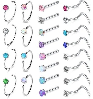 Immagine prodotto di Set di piercing per il naso, 24 pezzi, acciaio chirurgico 18/20G, con zirconi
