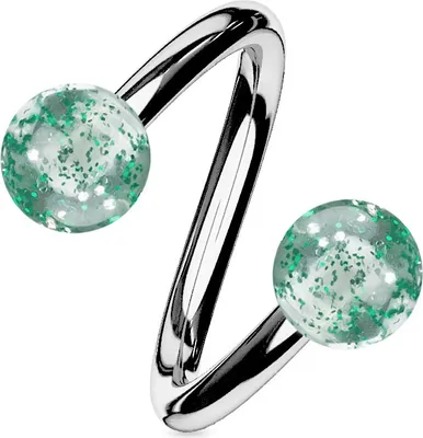 Produktbild von viva-adorno Lippenpiercing Chirurgenstahl Labret Spirale Twister Doppelkugel Kunststoff Glitter Glitzer verschiedene Farben Z335,Grün