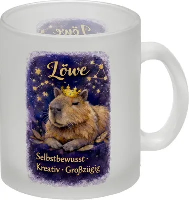 Produktbild von Löwe Sternzeichen Cabybara Glas Tasse für Astrologie Fans