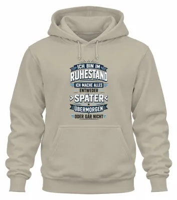 Imagen del producto de Sudadera con capucha para jubilados, con el texto "Estoy jubilado", estilo sarcástico, color natural, talla 3XL