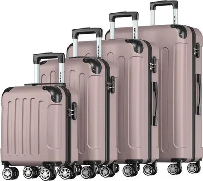 Obrázek produktu pro Sada kufrů TRVLMORE, tvrdý kufr, objem 242 litrů, 4 kola, rozměry 76 x 49 x 29 cm, barva: růžové zlato