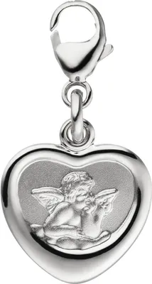 Produktbild von Einhänger Anhänger Charm Schutzengel im Herz aus 925 Silber, rhodiniert teilmatt