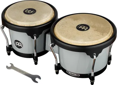 Productafbeelding van Bongo set - Handtrommels - Muziek maken - Houten constructie - 43 cm - Grijs