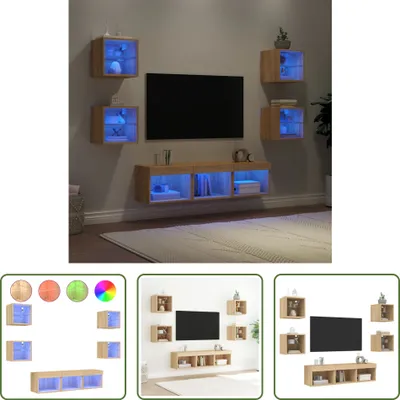 Immagine prodotto di The Living Store Parete attrezzata 7 pezzi con illuminazione a LED Materiale in legno rovere Sonoma