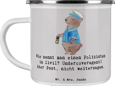 Produktbild von Mr. & Mrs. Panda Teetasse Geheimer Polizist - Grau Pastell - Geschenk, Anerkennung, Sicherheit, Insider-Witz, Berufe, Mut, Emaille Becher, Tasse, Teebecher, Polizei, Pott