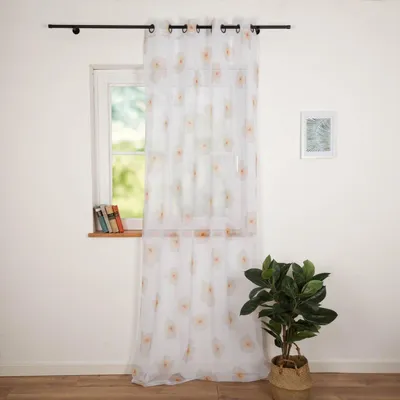 Produktbild von Vorhang mit Ösen Voile Blumen weiß pink 140x260cm