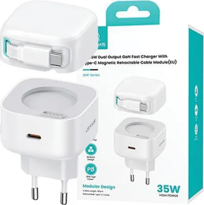 Immagine prodotto di Usams Ład. Rete. 1Xusb-C Con Usb-C Retrattile Pd+Qc 35W Gan Ricarica Rapida Bianco/Bianco Serie Xmf Cc202Tc02 (Us-Cc202)