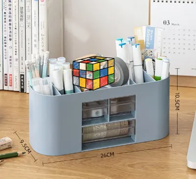 Produktbild von Schreibtisch Organizer,mit 6Fächern & 3 Schubladen, Multifunktionaler Schreibtisch Organizer, Platzsparendes Desk Organizer für Büro (Blau)