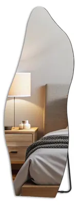 Image de Miroir de corps entier, miroir mural asymétrique, dimensions 160x60 cm, sans cadre, dos en MDF, forme ondulée