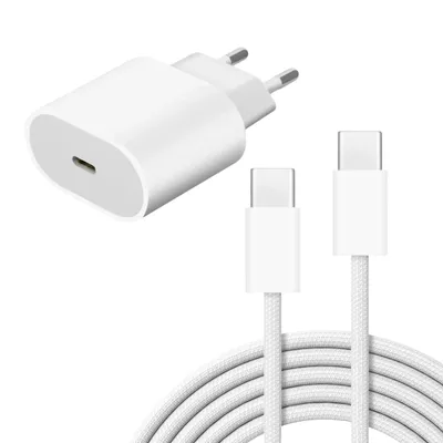 Produktbild von USB-C Ladegerät 20W + 1m USB-C Ladekabel – Schnellladegerät mit gesleevtem USB-C Schnellladekabel für iPhone 15 bis 17 Pro Max, Samsung, Huawei & mehr