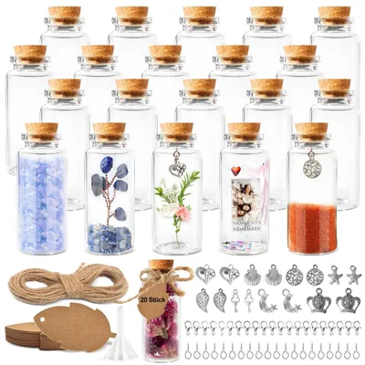 Productafbeelding van Omgoods - Set van 20 Mini Glazen Flessen met Kurk en Labels voor DIY