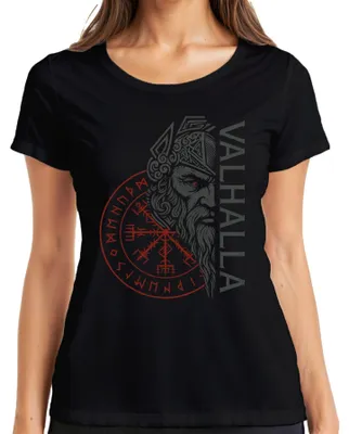 Obrázek produktu pro Valhalla Viking Norse Mythology Vegvisir Runes Odin Dámské tričko, černá, S