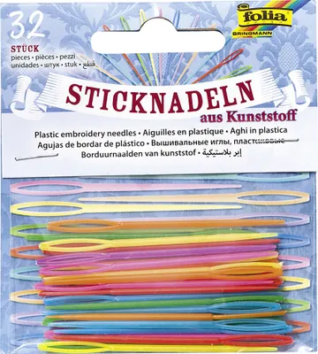 Produktbild von folia Kunststoff-Sticknadeln 65 x 1,8 mm farbig sortiert 32 Stück