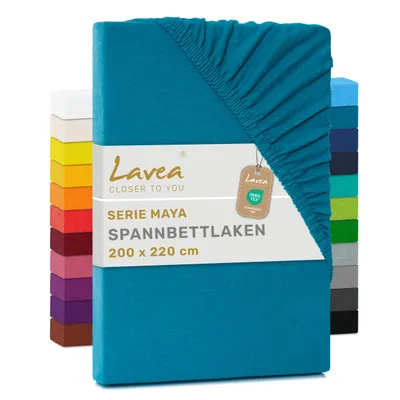 Zdjęcie produktu dla Lavea® Pościel satynowa na materac, 200x220 cm, wzór Maya, 100% bawełna, przeznaczona do łóżek z materacem sprężynowym, łóżek wodnych, oddychająca, pasuje do materacy o grubości do 35 cm - kolor turkusowy
