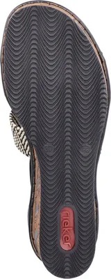 Produktbild von Rieker Damen Sandalette mit T-Riemen und Keilabsatz in Korkoptik 68182, Größe:41 EU, Farbe:Schwarz
