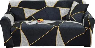 Produktbild von Stretch-Sofabezug, 3-Sitzer + 2-Sitzer, L-förmiger Sofabezug für Ecksofa, Schwarz/Weiß