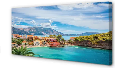 Produktbild von Leinwandbild 100x50 Wandkunst Griechenland Küste Berge