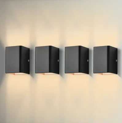 Produktbild von 4 Stück LED Wandleuchte Innen Warmweiß,5W  Wandlampe Aluminum für Schlafzimmer Flur Wohnzimmer Treppe, Schwarz