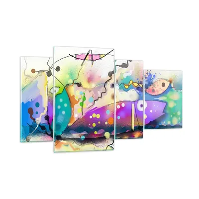 Produktbild von Bilder auf glas - Fisch Abstraktion - 120x70cm - Glasbilder - Wandbilder - Kunstdruck - zum Aufhängen bereit - Wanddekoration aus Glas - Glas Bilder - Wandbild auf Glas - 4 Teile - GDL120x70-4096