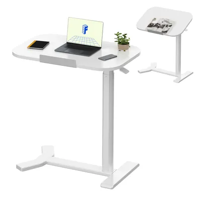 Produktbild von FLEXISPOT Höhenverstellbarer C-Form Beistelltisch – Klappbarer Laptoptisch mit Rollen, Holzplatte, 65–105cm höhenverstellbar Weiß