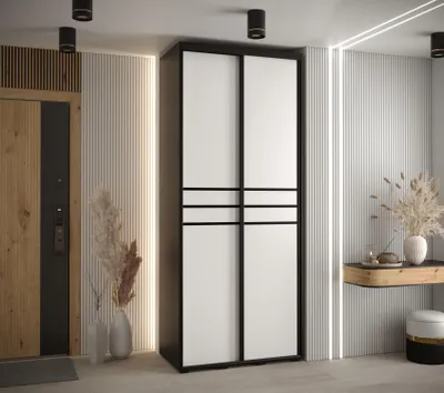 Produktbild von Kleiderschrank YVONA 10 - 120/45 cm, schwarz/weiß/schwarz