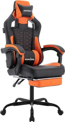 Zdjęcie produktu dla Ergonomiczny fotel wyścigowy SUKIDA z podnóżkiem i regulowanym podparciem lędźwiowym