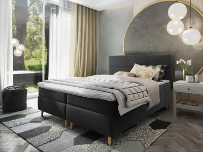 Produktbild von Masseno Boxspringbett SANTA 160x200 cm Komplett-Set mit Bonell Matratze und Topper, Polsterbett mit Bettkästen -Grau, PAROS 06