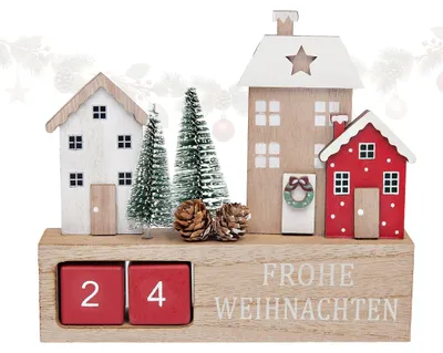 Produktbild von Holz Adventskalender Winterstadt Datumswürfel 18 x 16 cm