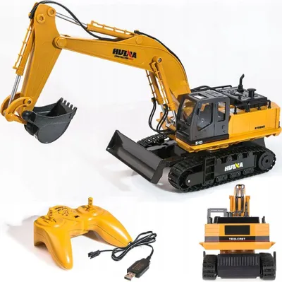 Produktbild von COIL RC-Bagger, Raupenbagger, Bulldozer, Ferngesteuerter Bagger Spielzeug, HUINA 1510, 1:16, LED, 11 Steuerkanäle, Frequenz: 2,4 GHz, Gelb