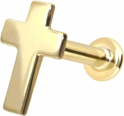 Produktbild von Ohrpiercing, Nasenpiercing 14 Karat Gold Labret mit Innengewinde KREUZ 14 Karat | Gold Stablänge: 6mm - Stabstärke: 1,2mm
