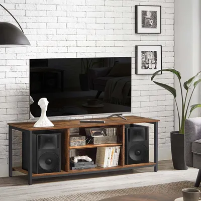 Image de Meuble TV Rootz Vintage marron-noir - Meuble multimédia - Meuble TV - Aggloméré et acier - 120 cm x 40 cm x 50 cm - Charge maximale : 40 kg - Montage facile