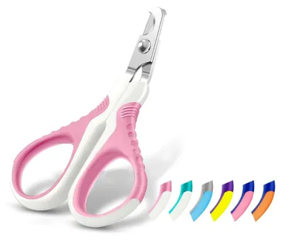 Produktbild von Haustier-Nagelschneider, Professionelle Krallenschneider, Gebogene Schere für Katzen, Kätzchen, Hunde, Welpen und Kleintiere, Weiß/Thulian Pink