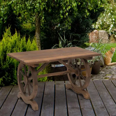 Produktbild von Gartentisch Massivholz wetterfest, Balkontisch Terrassentisch Tannenholz, Räderdesign Landhaus, Natur | 110x60x65 cm | 100 kg | rustikal