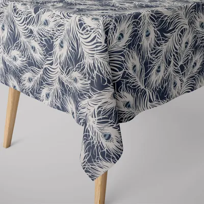Produktbild von SCHÖNER LEBEN. Tischdecke STUDIO G Federn Pfau dunkelblau weiß blau Größe 130x180cm